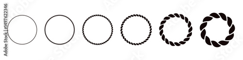Brush-style rope circle with vintage knot and thread design. Flat vector illustration isolated on white background.