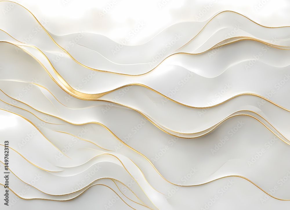 Obraz premium Abstract White and Gold Flowing Lines