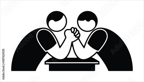 Arm Wrestling Icon: A stark, graphic depiction of arm wrestling, showcasing a test of strength and competitive spirit between two figures. A monochromatic symbol of challenge and contest.