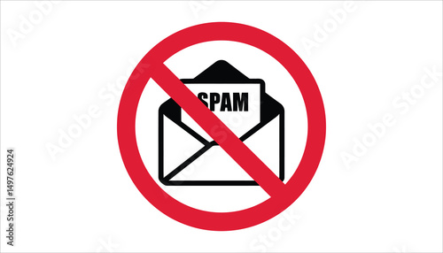 Anti-Spam Symbol: A universally recognized anti-spam symbol, featuring an envelope with the word "SPAM" inside, boldly crossed out with a red circle and line