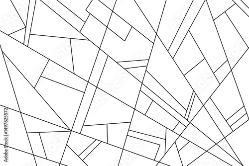 A high-resolution abstract geometric illustration featuring intersecting black lines forming irregular polygonal shapes on a white background. minimalist line art design