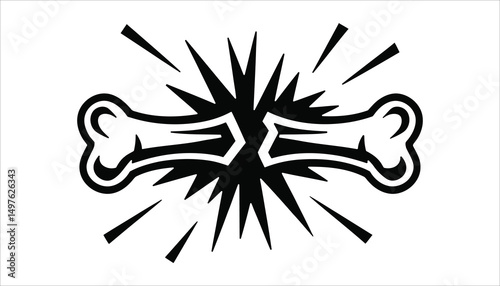 Fractured: A stark monochrome illustration of a cracked bone symbolizing fragility, injury, and the delicate nature of the skeletal system.