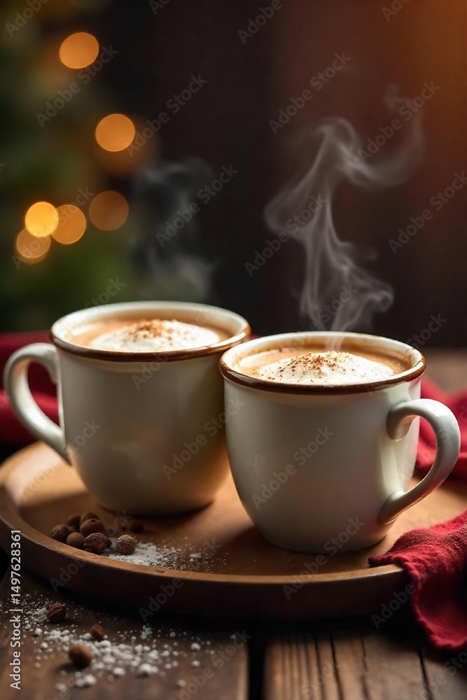 custom made wallpaper toronto digitalA cozy scene of two mugs of hot cocoa nestled together on a warm, wood surface, steam rising gently Perfect for representing warmth, comfort, and togetherness , love, wood