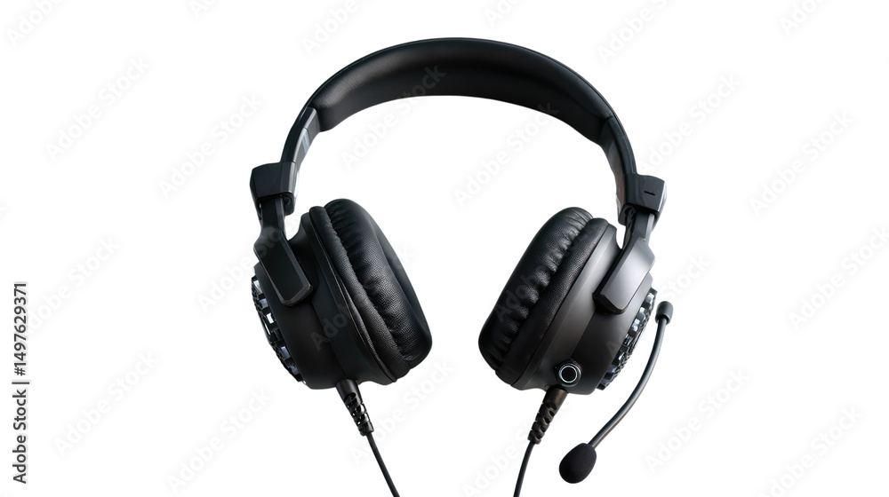 Fototapeta premium Headset: Capturing a top-down perspective, this image showcases a sleek, high-fidelity headset with a microphone, ideal for immersive audio experiences.