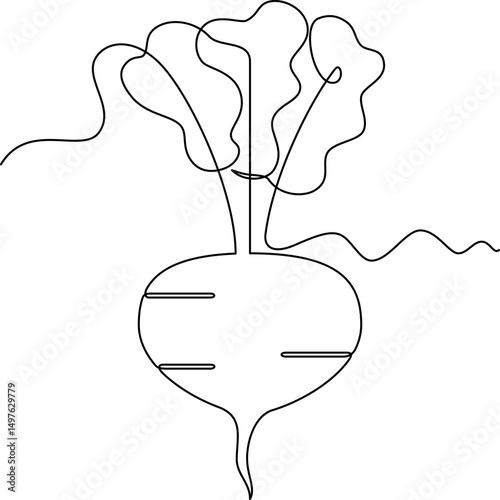 one line art Turnip vector illustration. line art, one continuous line, simple, hand drawn and sketch style. for icons, symbols, signs or logos. PNG