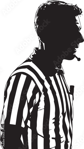 Silhouette of Soccer Referee Blowing Whistle – Vector Illustration