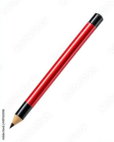 Sleek red pencil with black accents. Perfect for drawing, sketching, or writing.