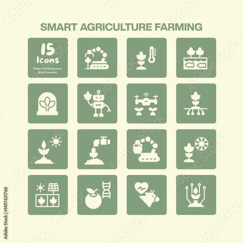 Smart agriculture farming icons pack featuring symbols for modern farming technology crop cultivation livestock management and sustainable food production