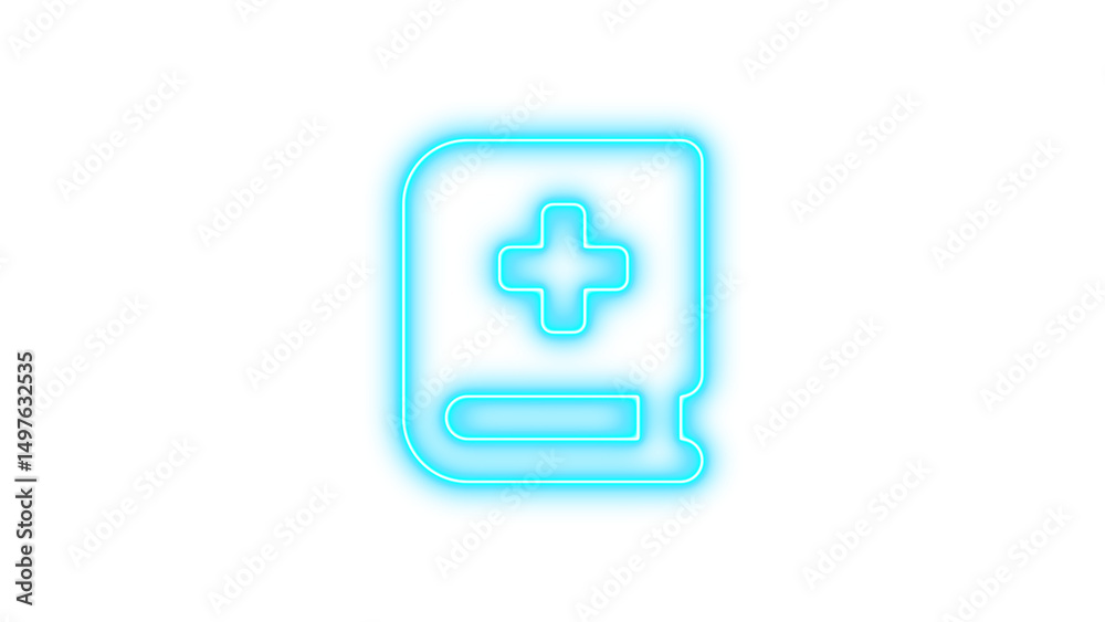 Fototapeta premium Neon book medical icon glow with transparent background