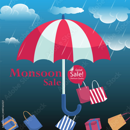 Vector banner for monsoon season super sale with discount offer