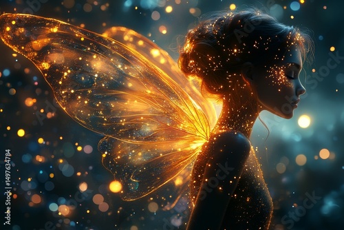 Glowing Fairy in Forest, Magical Night, Fantasy Art