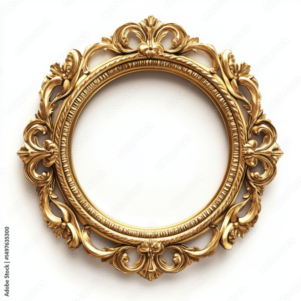 Ornate Gold Round Frame Isolated on White Background Ornate Gold Round Frame Isolated on White Background