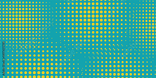 Green halftone gradient pattern dots texture with tech digital background. Pop art comic dots, modern, vector.