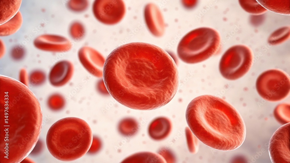Fototapeta premium blood glucose concept Microscopic view of red blood cells in a fluid medium, showcasing their structure and arrangement.