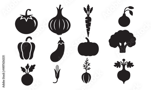A collection of silhouette vegetable icons on white background