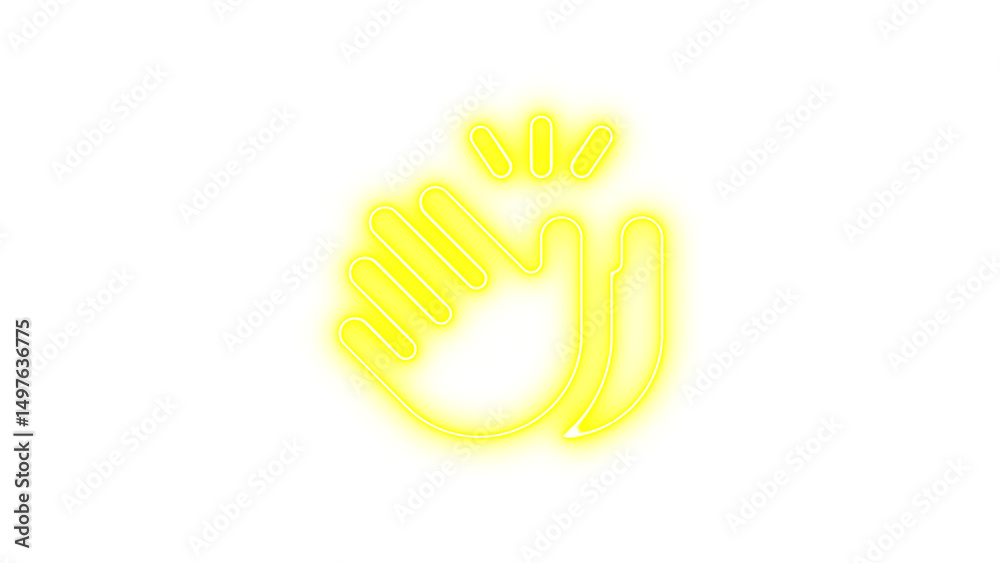 Fototapeta premium Neon hands clapping icon glow with transparent background
