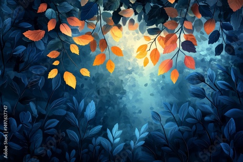 Autumn leaves, forest path, sunlight, mystical, nature background