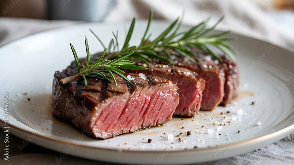 Sizzling Steak A Photograph Showcases a Perfectly Sliced Grilled Beef with Rosemary Sizzling Steak A Photograph Showcases a Perfectly Sliced Grilled Beef with Rosemary