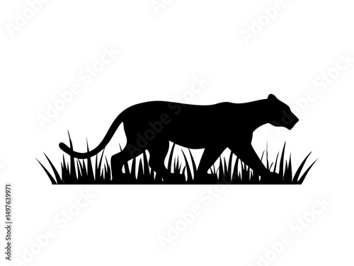 Panther Walking in Grass Silhouette