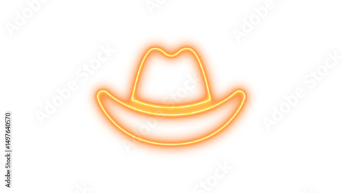 Neon hat cowboy icon glow with transparent background