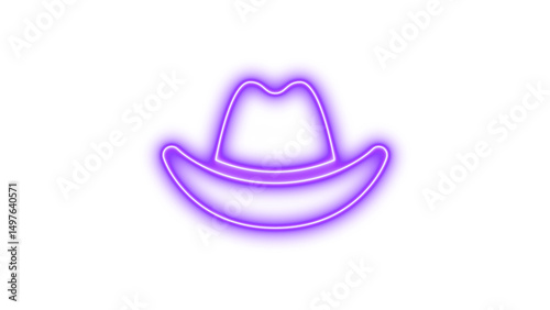 Neon hat cowboy icon glow with transparent background