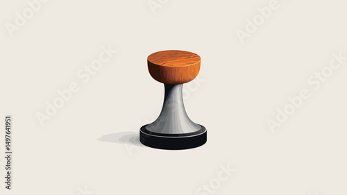 Close-up studio shot of a small rubber stamp against a pure white background. The stamp features a rounded orange top, a silver midsection with a slightly flared, conical shape, and a flat black