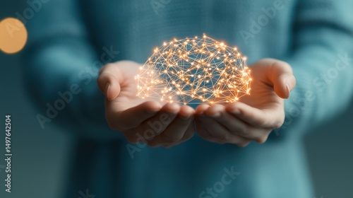 Hands Cradling a Glowing Network of Connections and Data Elements