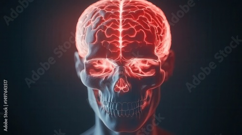 Human Skull with Visible Brain Illustration in Radiant Style