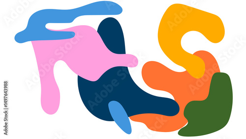 Abstract and lively composition of colorful, flowing organic shapes in a contemporary style, perfect for vibrant backgrounds, modern art designs, or creative digital projects.