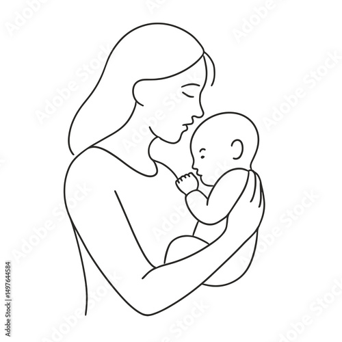 Mother holding and comforting baby in gentle embrace  