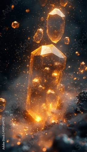 Glowing crystals rising from dark earth