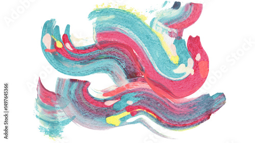Abstract brushstrokes in a vibrant teal and fuchsia palette, creating a dynamic and modern artistic impression.