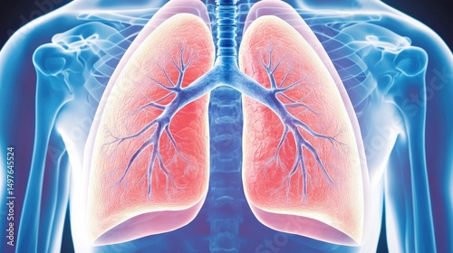 Detailed Anatomical Illustration of Human Lungs with Airway Structures