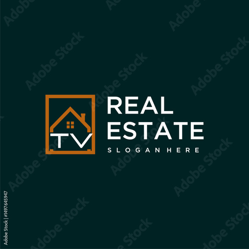 TV letter monogram logo creative home real estate in square style design