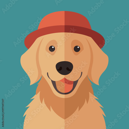Cheerful golden retriever wearing a hat vector design