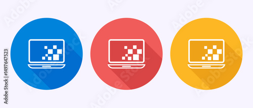 Laptop icon design illustration, computer sign symbol for apps and websites in shadow button design