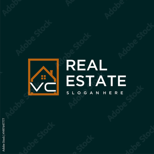 VC letter monogram logo creative home real estate in square style design