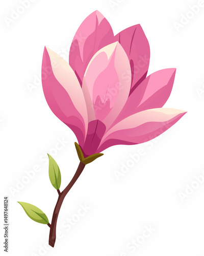 Abstract pink flower illustration with pointed petals on a white background, stylized and simplified
