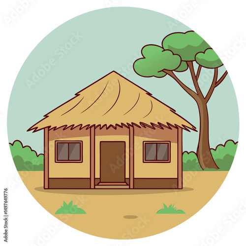 Thatched house illustration rural home design