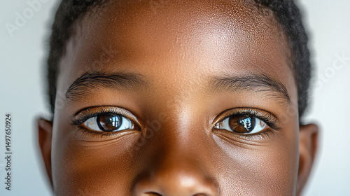 Close-up of a young Black child's eyes radiating wonder, embodying Kwanzaa's unity and whimsical tales of imagination's festivity