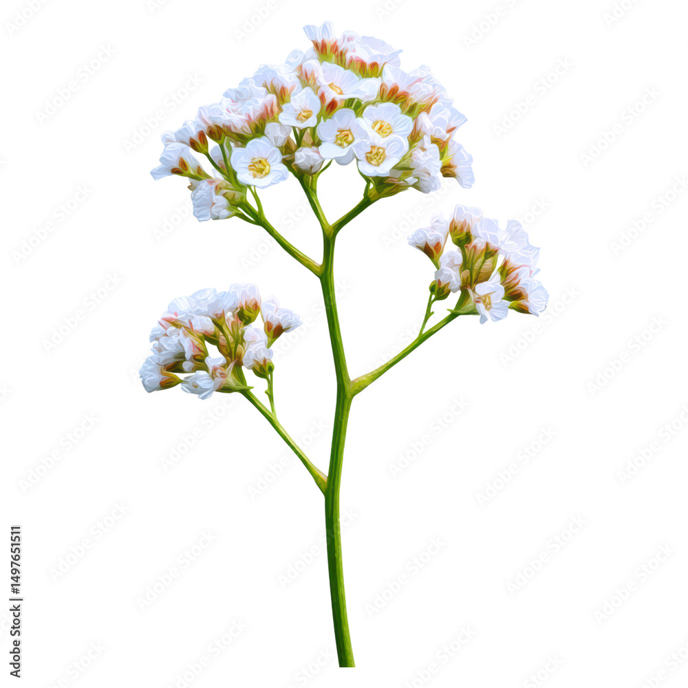 Obraz premium Beautiful White Flowers on Green Stem with Delicate Petals and Leaves, isolated on transparent background.