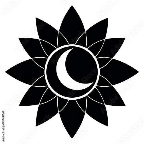 Crescent flare bloom stencil icon design