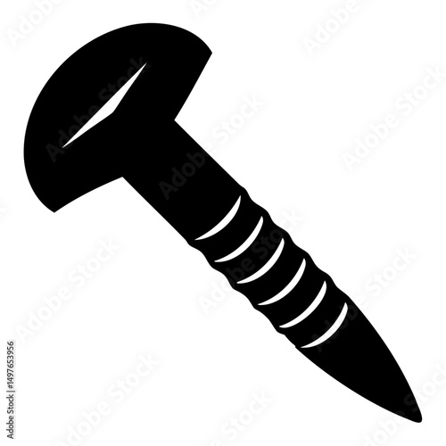 Minimal black screw and nail vector illustration on transparent background