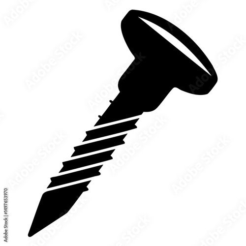 Black vector icon of screw and nail isolated on transparent background