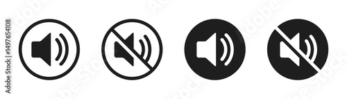 Speaker icon set png. Sound silent or mute symbol. Audio, music, volume. Vector illustration