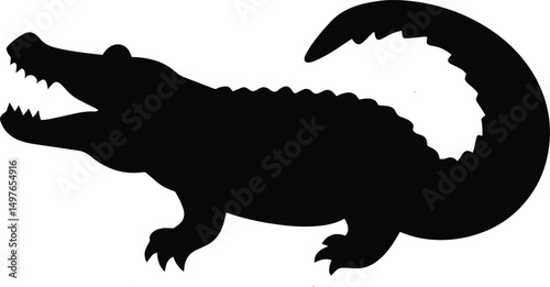 Shadowed Alligator: A stark silhouette of an alligator in profile, teeth bared, its rugged outline against a pristine background. Embodying primal power and striking visual contrast.