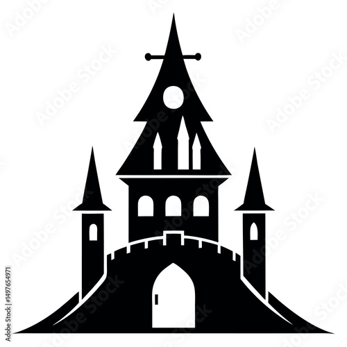 Medieval castle turret silhouette vector illustration