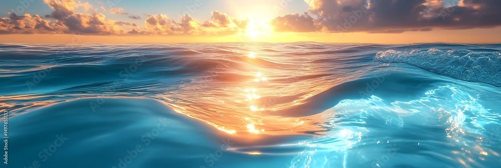 Obraz premium Lovely depiction of ocean waves under a vibrant sunset sky, showcasing nature’s beauty