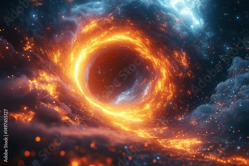 Fiery cosmic vortex, nebula background, space