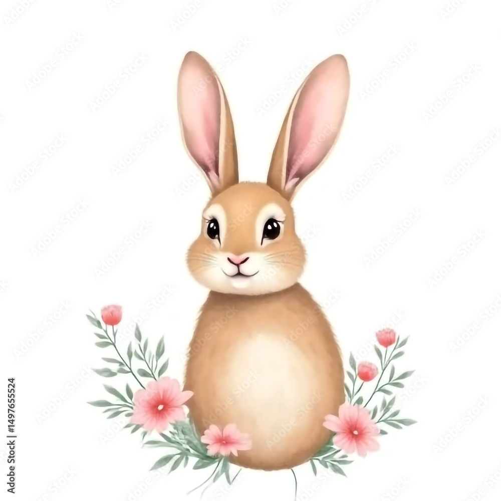 Obraz premium Whimsical Bunny with Floral Accents